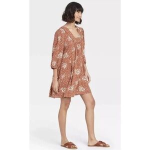 Knox Rose Rust Floral Midi Dress with Square Neck